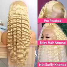 Eluxxe-13x4 Lace Front Perücke Echthaar, 200 % Dichte Blonde Deep Wave Perücken Echthaar vorgezupft, 613 HD Lace Frontal Perücke