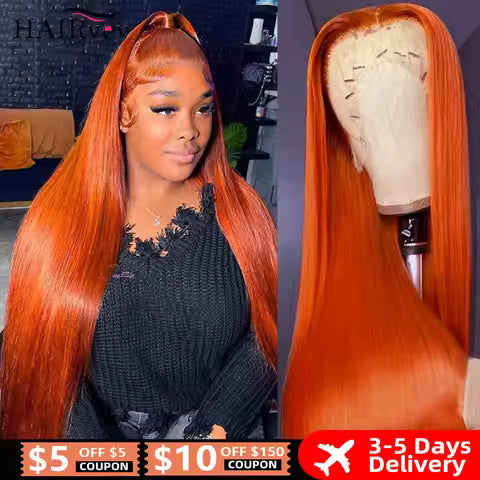 Eluxxe- Ingwer Orange 13x4 HD Lace Front Perücken Echthaar Knochen Körperwelle 13x6 Echthaar Lace Frontal Perücken Transparente Spitze Perücke für Frauen