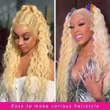 Eluxxe-13x4 Lace Front Perücke Echthaar, 200 % Dichte Blonde Deep Wave Perücken Echthaar vorgezupft, 613 HD Lace Frontal Perücke
