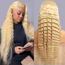 Eluxxe-13x4 Lace Front Perücke Echthaar, 200 % Dichte Blonde Deep Wave Perücken Echthaar vorgezupft, 613 HD Lace Frontal Perücke