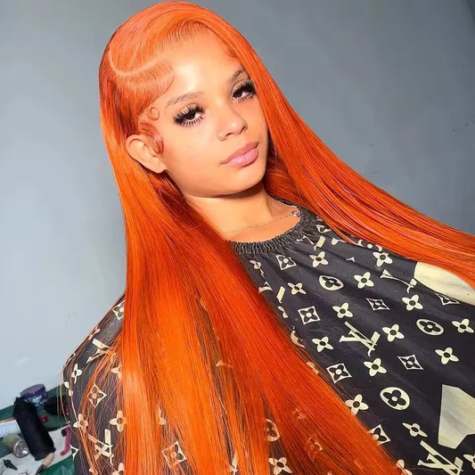 Eluxxe- Ingwer Orange 13x4 HD Lace Front Perücken Echthaar Knochen Körperwelle 13x6 Echthaar Lace Frontal Perücken Transparente Spitze Perücke für Frauen