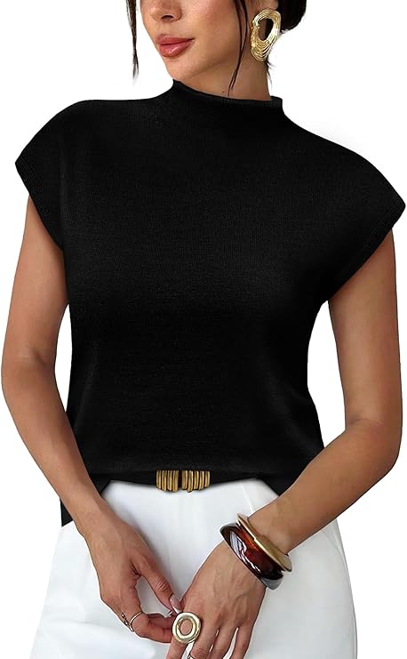Eluxxe-Sampeel Womens Short Sleeve Sweater Mock Neck Summer Top Dressy Casual Basic Knit Pullover Shirt