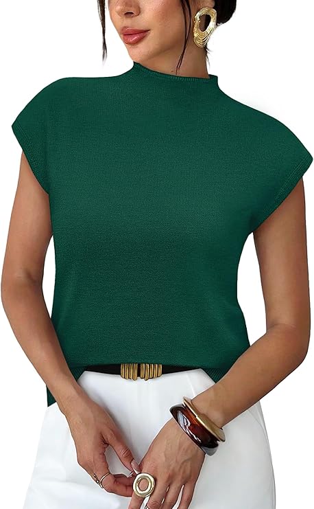 Eluxxe-Sampeel Womens Short Sleeve Sweater Mock Neck Summer Top Dressy Casual Basic Knit Pullover Shirt